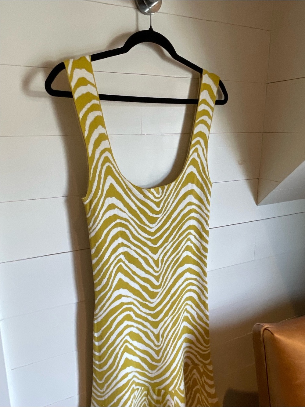 Marie Oliver Yellow and White Zebra-Print Midi Tank Dress